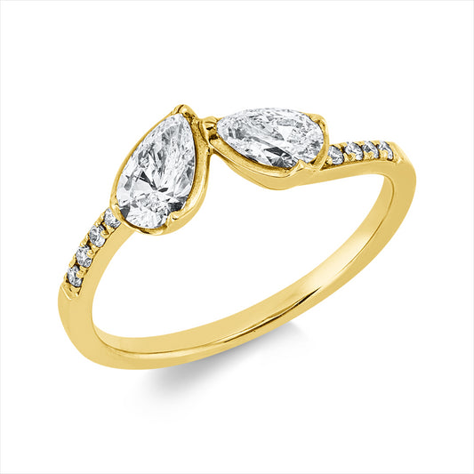 Ring 18 kt RG, 2 Tropfen 0,58 ct, TW/W-vsi, 8 Brill. 0,06 ct, TW/W-si