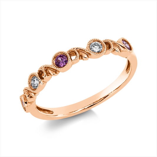 Ring 18 kt RG, 2 Brill. 0,09 ct, TW/W-si, 3 Saphire 0,18 ct pink