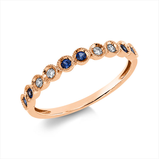 Ring 18 kt RG, 4 Brill. 0,05 ct, TW/W-si, 6 Saphire 0,11 ct blau