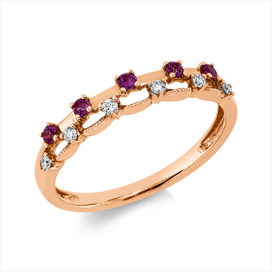 Ring 18 kt RG, 6 Brill. 0,07 ct, TW/W-si, 5 Rubine 0,14 ct rot