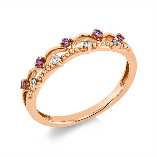Ring 18 kt RG, 4 Brill. 0,05 ct, TW/W-si, 5 Saphire 0,08 ct pink