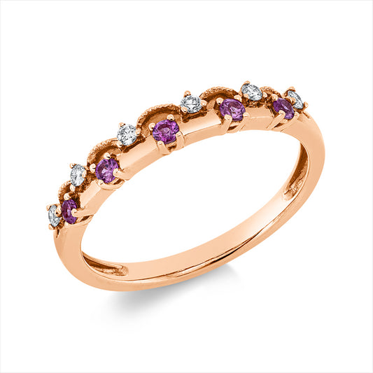 Ring 18 kt RG, 6 Brill. 0,07 ct, TW/W-si, 5 Saphire 0,13 ct pink