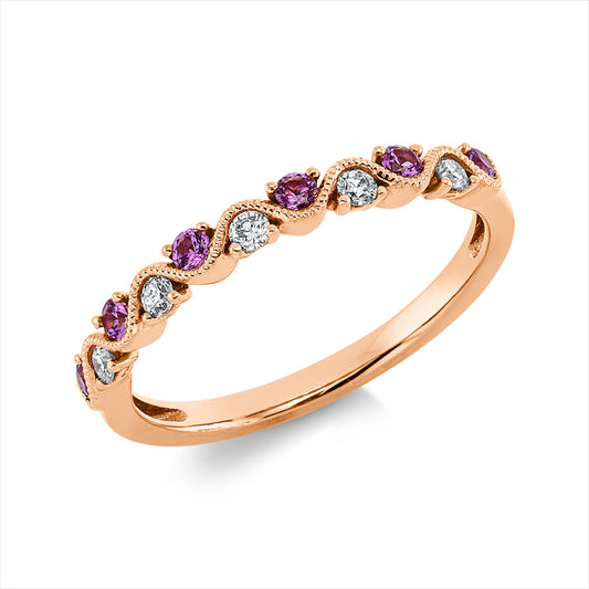 Ring 18 kt RG, 5 Brill. 0,10 ct, TW/W-pi, 6 Saphire 0,18 ct pink