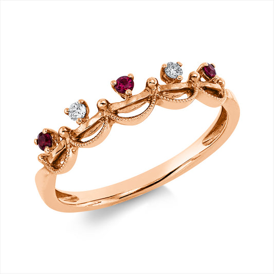 Ring 18 kt RG, 2 Brill. 0,04 ct, TW/W-si, 3 Rubine 0,07 ct rot