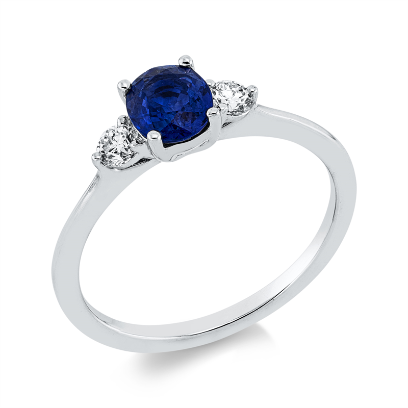 Ring 18 kt WG, 2 Brill. 0,17 ct, TW-si, 1 Saphir 0,71 ct blau