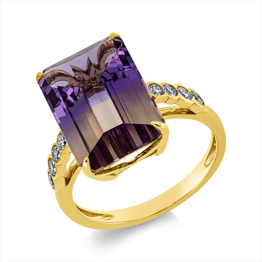 Ring 18 kt GG, 8 Brill. 0,29 ct, TW-si, 1 Ametrin 6,82 ct lila