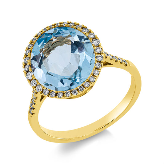 Ring 18 kt GG, 44 Brill. 0,25 ct, TW-si, 1 Topas 5,40 ct sky blue