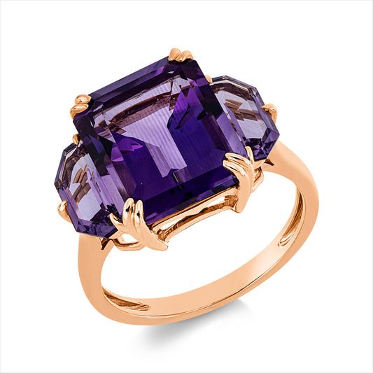 Ring 18 kt RG, 1 Amethyst 6,00 ct lila, 2 Amethyste 1,50 ct lila