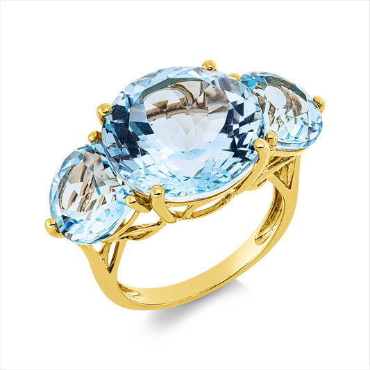 Ring 18 kt GG, 1 Topas 13,30 ct sky blue, 2 Topase 6,50 ct sky blue
