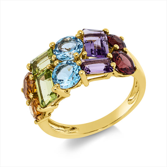 Ring 18 kt GG, 10 Farbsteine 5,10ct multicolor