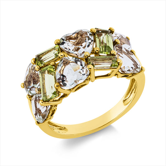 Ring 18 kt GG, 6 Amethyste 4,00 ct grün, 4 Peridot 1,30 ct grün