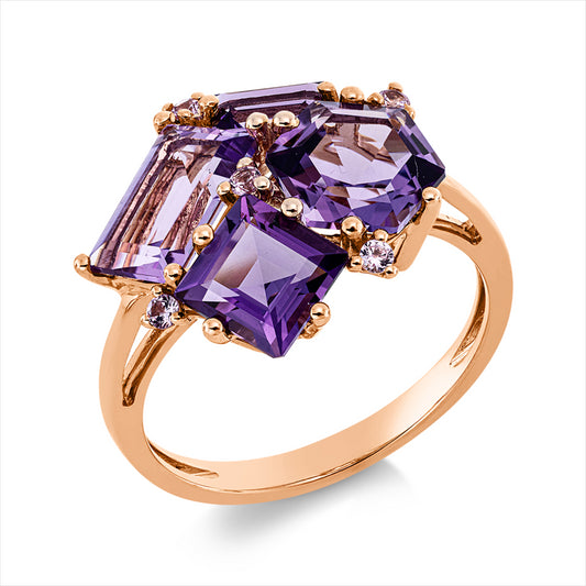 Ring 18 kt RG, 2 Amethyste 1,30 ct lila, 2 Amethyste 2,50 ct pink, 5 Saphire 0,11 ct pink