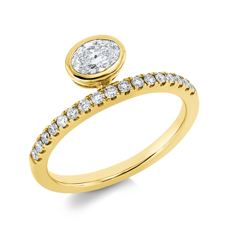 Ring 14 kt GG, 1 Oval 0,39 ct, W-si, 17 Brill. 0,21 ct, W-si/pi