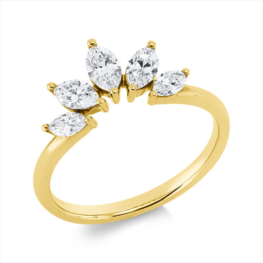 Ring 18 kt GG, 2 Nav. 0,38 ct, W-si, 1 Nav. 0,23 ct, W-si, 2 Nav. 0,22 ct, W-si