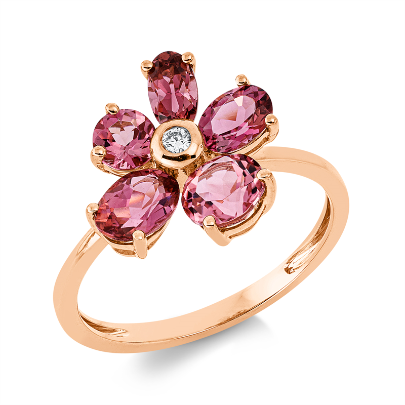 Ring 18 kt RG, 1 Brill. 0,02 ct, TW-si, 3 Turmalin 1,20 ct pink, 2 Turmalin 0,90 ct pink