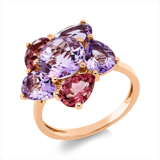 Ring 18 kt RG, 3 Amethyste 1,90 ct pink, 1 Amethyst 1,90 ct pink, 2 Turmalin 1,50 ct pink