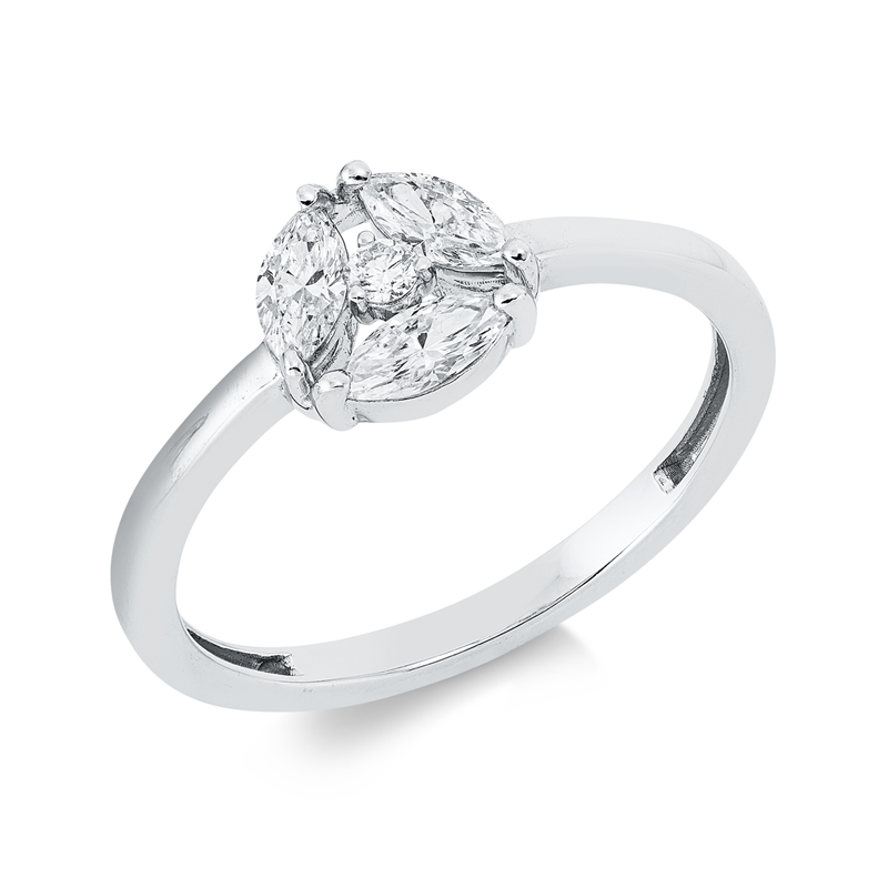 Ring 18 kt WG, 3 Nav. 0,38 ct, TW-si, 1 Brill. 0,03 ct, TW-si