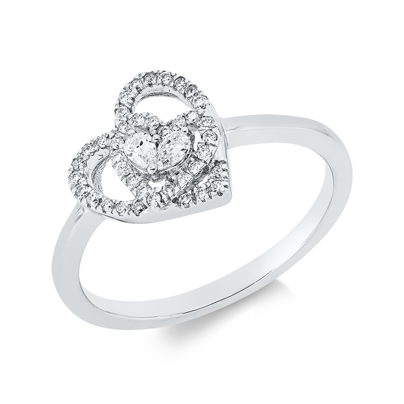 Ring 18 kt WG, 2 Tropfen 0,08 ct, TW-si, 40 Brill. 0,15 ct, TW-si