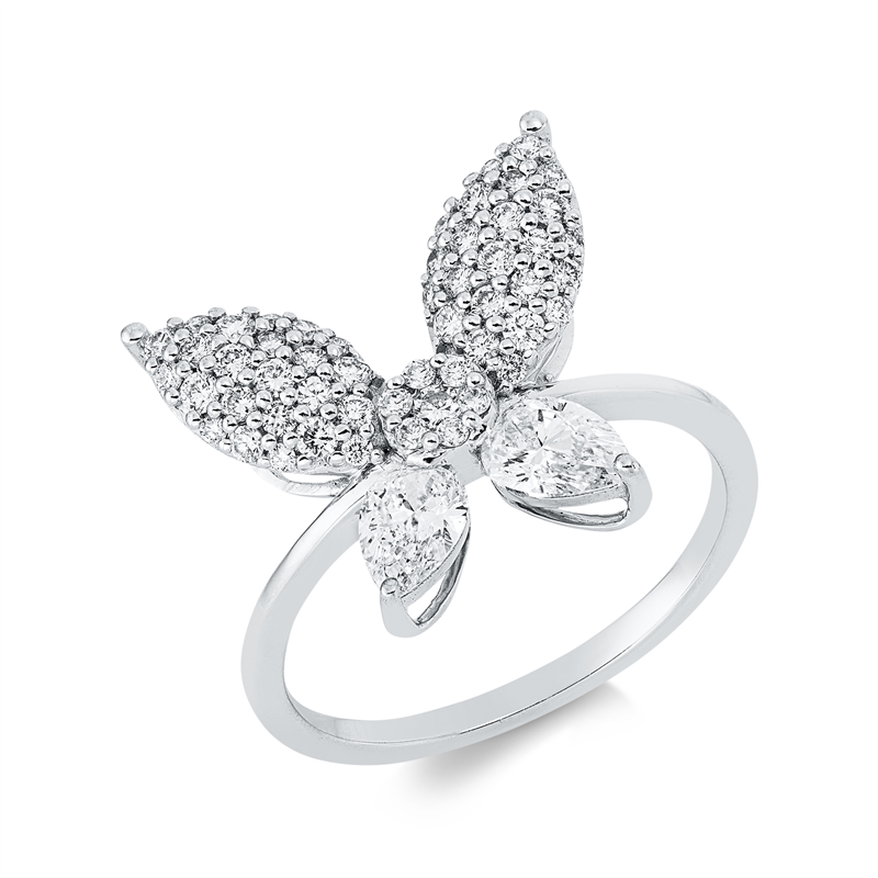Ring 18 kt WG, 2 Tropfen 0,65 ct, TW-si, 53 Brill. 0,47 ct, TW-si