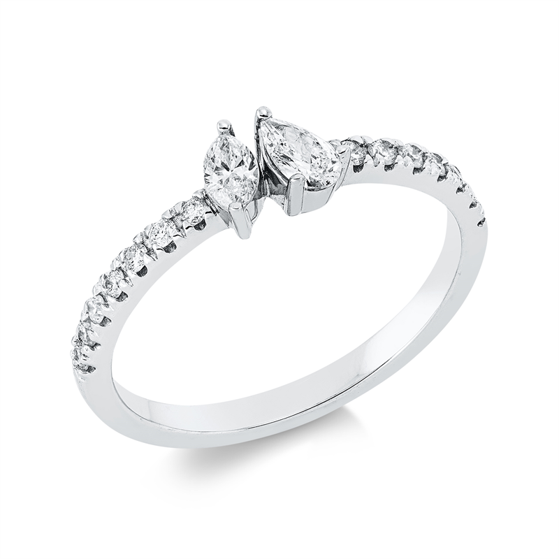 Ring 18 kt WG, 1 Nav. 0,14 ct, TW-si, 1 Tropfen 0,16 ct, TW-si, 14 Brill. 0,16 ct, TW-si