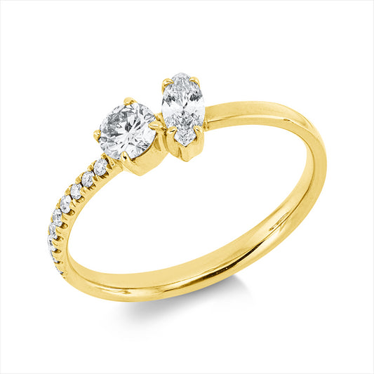 Ring 18 kt GG, 2 Brill. 0,02 ct, 1 Nav. 0,15 ct, 7 Brill. 0,05 ct, TW-si/pi, 1 Brill. 0,22 ct, braun