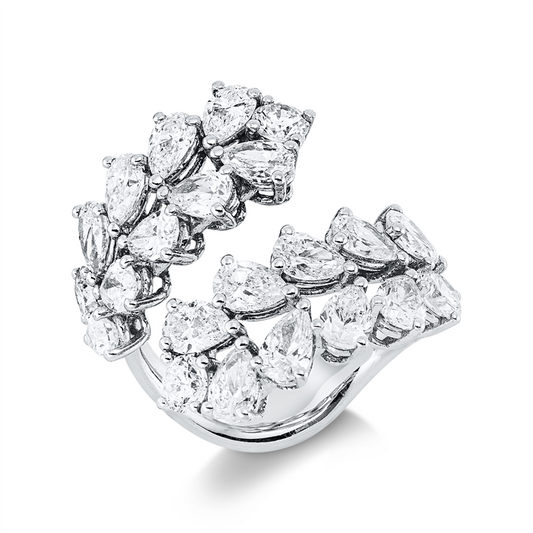Ring 18 kt WG, 18 Tropfen 3,72 ct, F-vsi, 4 Brill. 0,76 ct, F-si