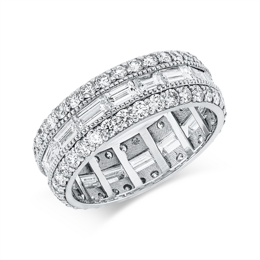 Ring 18 kt WG, 17 Bag. 1,90 ct, F-vsi, 68 Brill. 1,71 ct, F-si