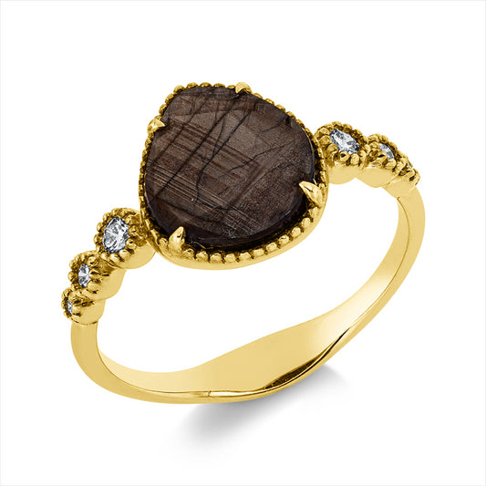 Ring 18 kt GG, 6 Brill. 0,10 ct, I-si/pi, 1 Dia.Split 2,70 ct, braun