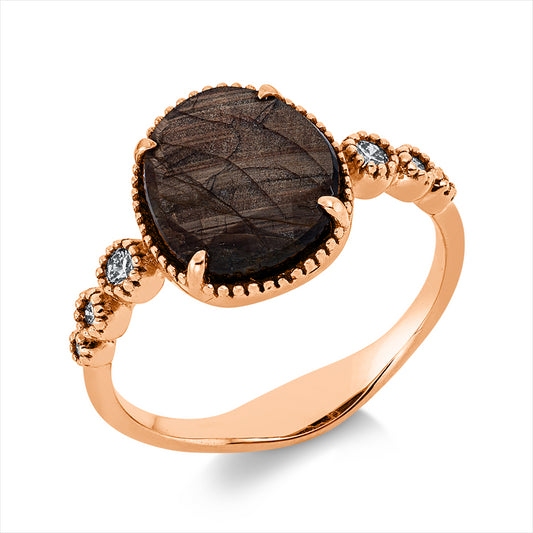 Ring 18 kt RG, 6 Brill. 0,10 ct, I-si/pi, 1 Dia.Split 3,25 ct, braun