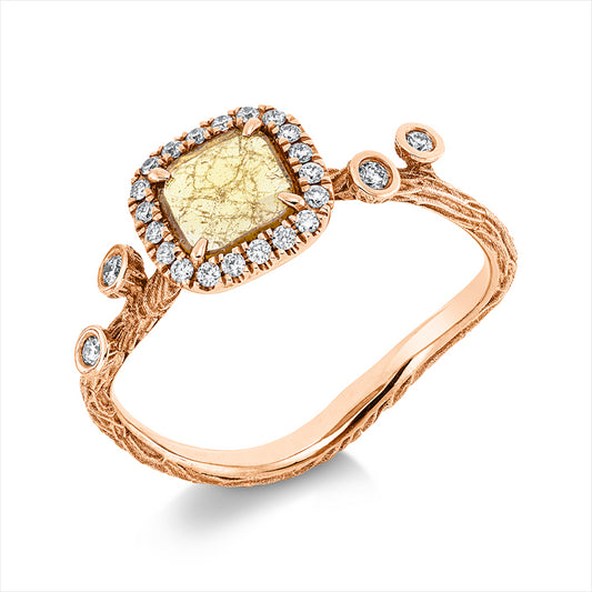 Ring 18 kt RG, 4 Brill. 0,04 ct, I-si/pi, 20 Brill. 0,09 ct, I-si, 1 Dia.Split 0,30 ct, gelb