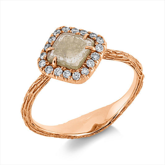 Ring 18 kt RG, 18 Brill. 0,15 ct, I-si, 1 Dia.Split 0,54 ct, gelb