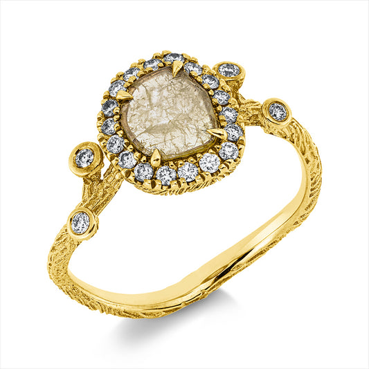 Ring 18 kt GG, 22 Brill. 0,20 ct, I-vsi/si, 1 Dia.Split 0,31 ct, gelb