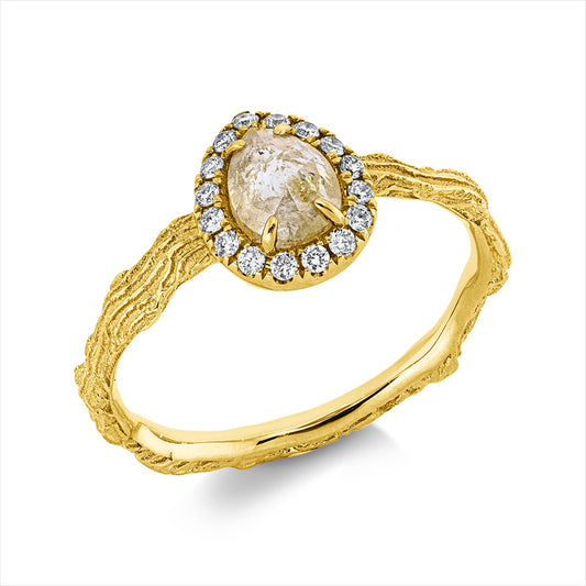 Ring 18 kt GG, 16 Brill. 0,11 ct, I-si/pi, 1 Dia.Split 0,60 ct, gelb