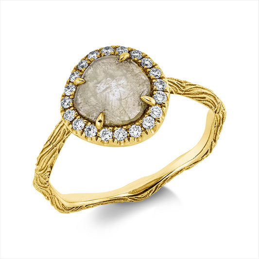 Ring 18 kt GG, 20 Brill. 0,17 ct, I-si/pi, 1 Dia.Split 0,48 ct, gelb