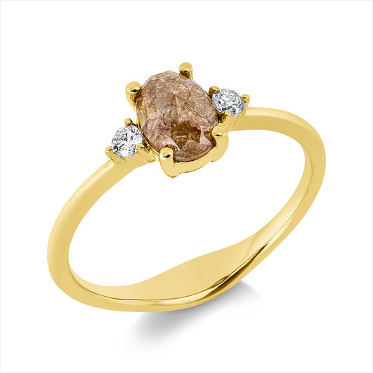 Ring 18 kt GG, 2 Brill. 0,07 ct, I-si, 1 Dia.Split 0,95 ct, braun