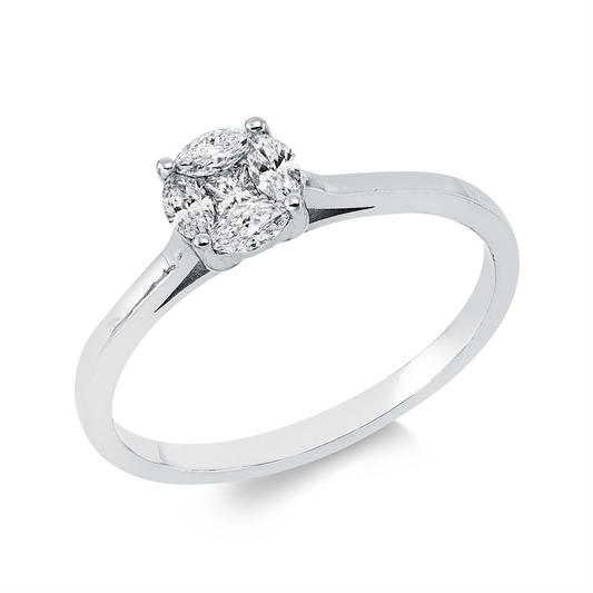 Ring 18 kt WG, 4 Nav. 0,23 ct, F-si, 1 Princ. 0,04 ct, F-si