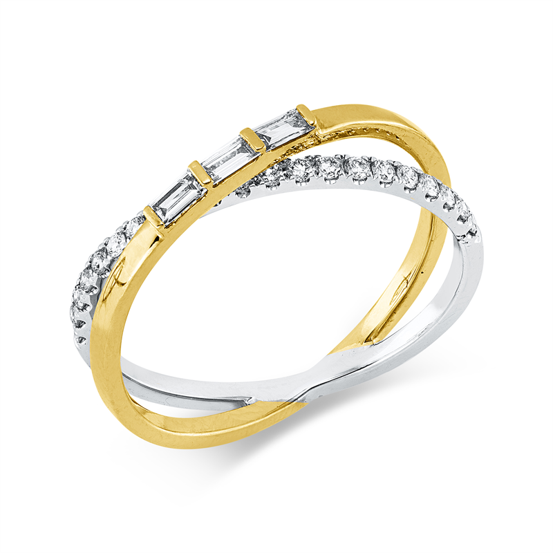 Ring 18 kt GG+WG, 3 Bag. 0,09 ct, TW-vsi, 21 Brill. 0,15 ct, TW-si