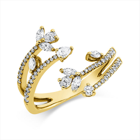 Ring 18 kt GG, 6 Nav. 0,20 ct, F-si, 3 Tropfen 0,15 ct, F-si, 45 Brill. 0,27 ct, F-si