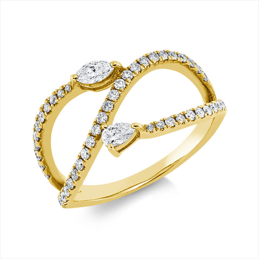 Ring 18 kt GG, 1 Tropfen 0,07 ct, F-si, 1 Nav. 0,12 ct, F-si, 47 Brill. 0,36 ct, F-si