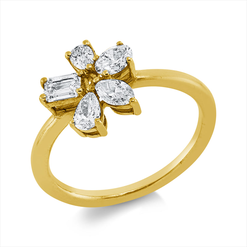 Ring 18 kt GG, 1 Nav. 0,15 ct, 1 Oval 0,18 ct, 1 Sm.schliff 0,19 ct, 2 Tropfen 0,22 ct, F/TW-si