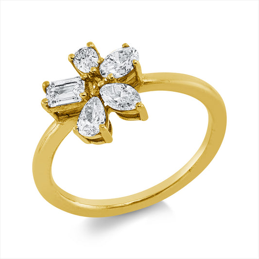 Ring 18 kt GG, 1 Nav. 0,15 ct, 1 Oval 0,18 ct, 1 Sm.schliff 0,19 ct, 2 Tropfen 0,22 ct, F/TW-si