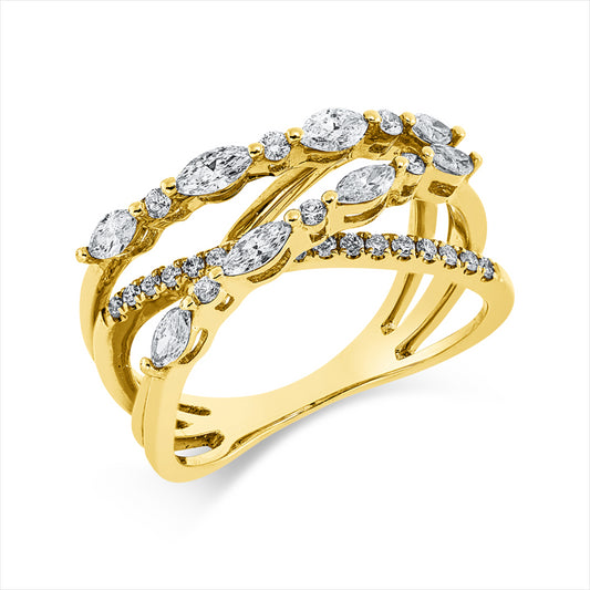 Ring 18 kt GG, 8 Nav. 0,37 ct, F-si, 23 Brill. 0,19 ct, F-si