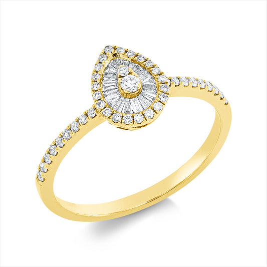 Ring 18 kt GG, 15 Trap. 0,10 ct, F-si, 41 Brill. 0,18 ct, F-si