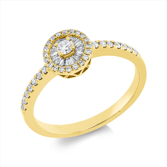 Ring 18 kt GG, 15 Trap. 0,10 ct, F-si, 35 Brill. 0,23 ct, F-si