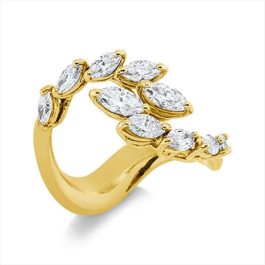 Ring 18 kt GG, 2 Nav. 0,39 ct, F-si, 8 Nav. 0,83 ct, F-si