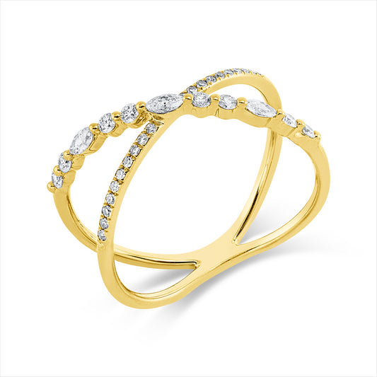 Ring 18 kt GG, 3 Nav. 0,11 ct, F/TW-si, 28 Brill. 0,19 ct, F/TW-si