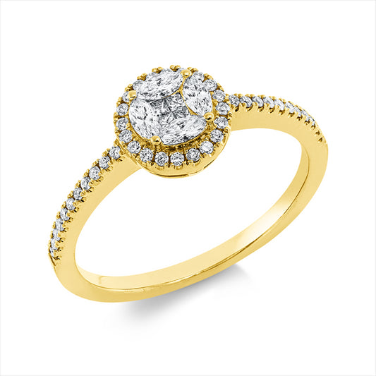 Ring 18 kt GG, 4 Princ. 0,05 ct, F-si, 4 Nav. 0,16 ct, F-si, 40 Brill. 0,13 ct, F-si