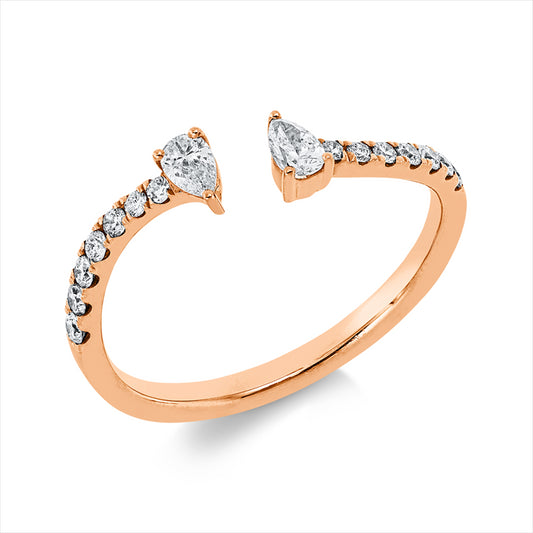 Ring 18 kt RG, 10 Brill. 0,15 ct, TW-si, 2 Tropfen 0,17 ct, TW-si, 4 Brill. 0,03 ct, TW-si