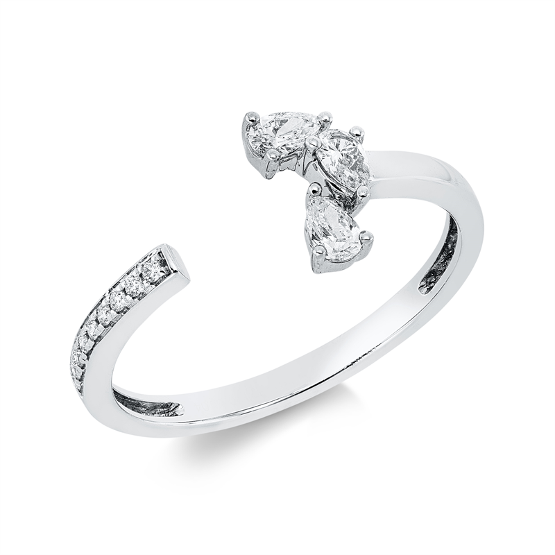 Ring 18 kt WG, 3 Tropfen 0,20 ct, TW-si, 9 Brill. 0,04 ct, TW-si