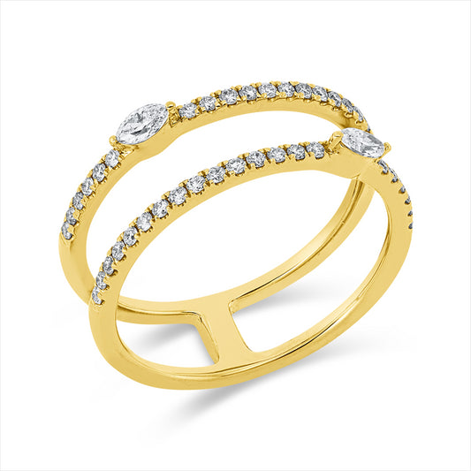 Ring 18 kt GG, 2 Nav. 0,13 ct, TW-si, 42 Brill. 0,25 ct, TW-si